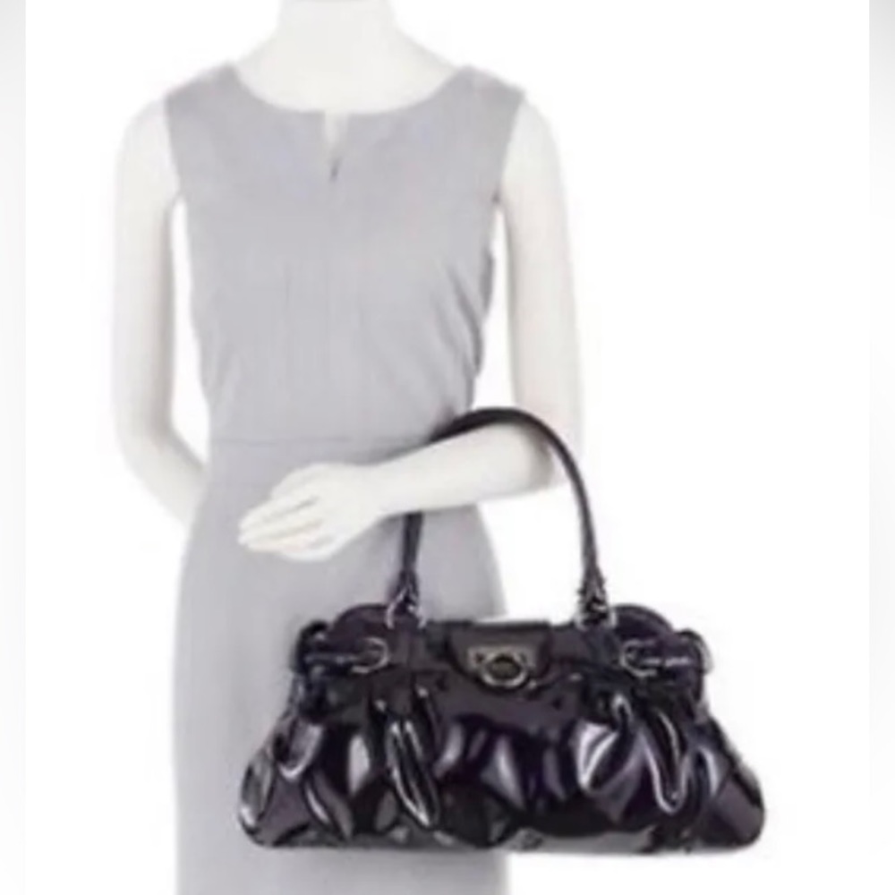 Salvatore Ferragamo black patent leather Marisa satchel women’s bag